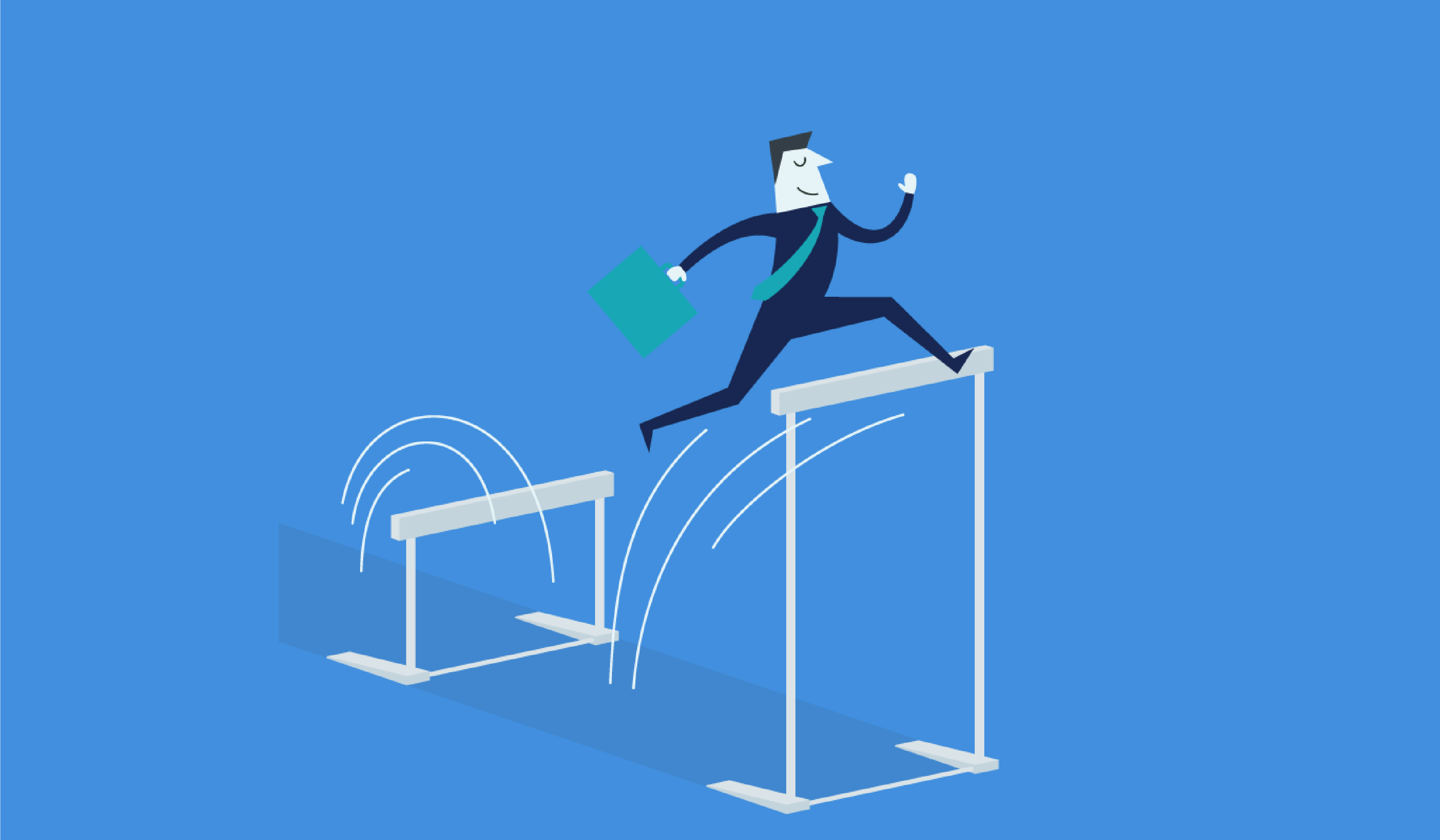 Mensch überwindet Hürden mit großen Sprüngen