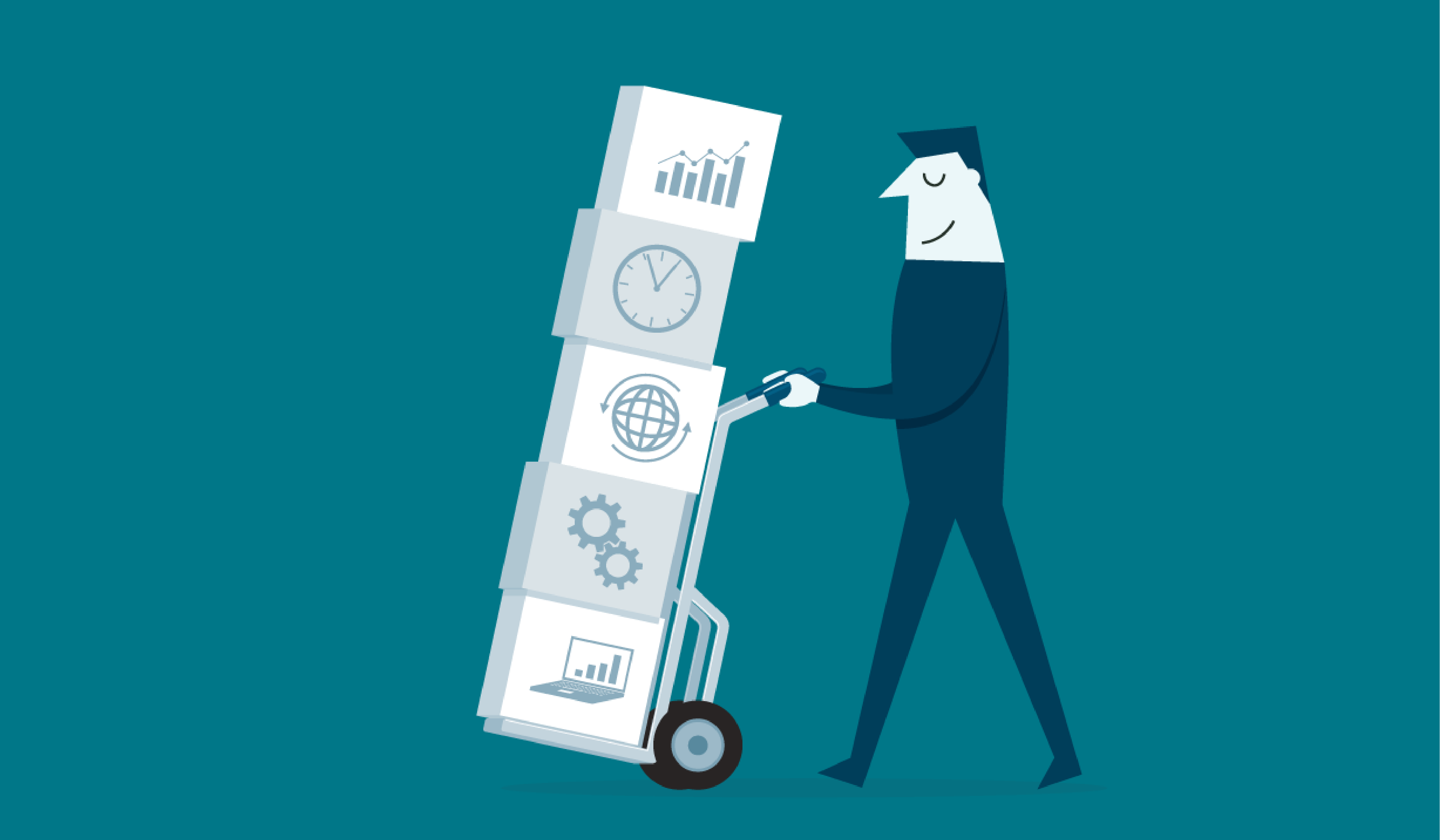 Mensch transportiert Kisten entspannt auf Sackkarre