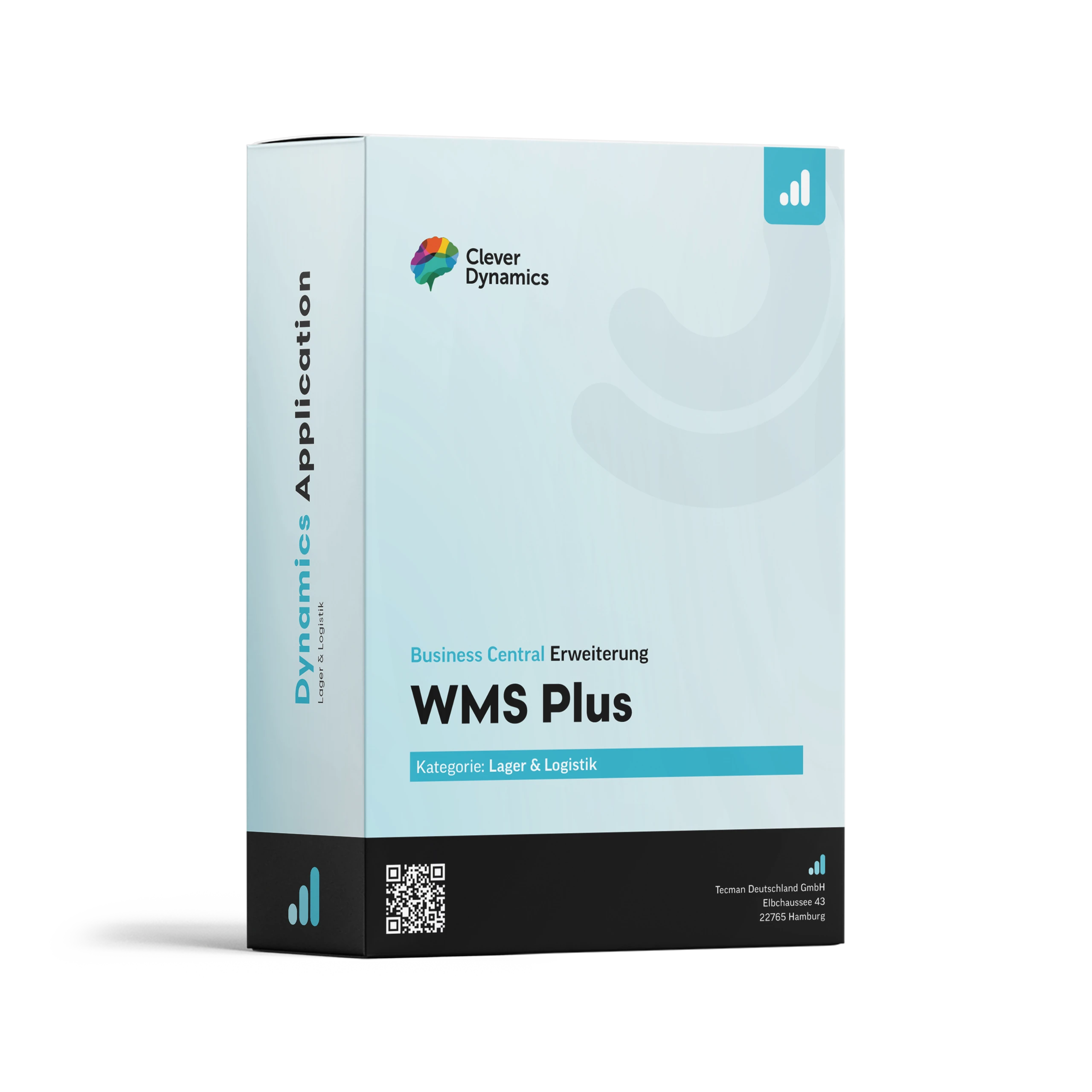 Eine Softwarebox die die App WMS Plus von Clever Dynamics zeigt.