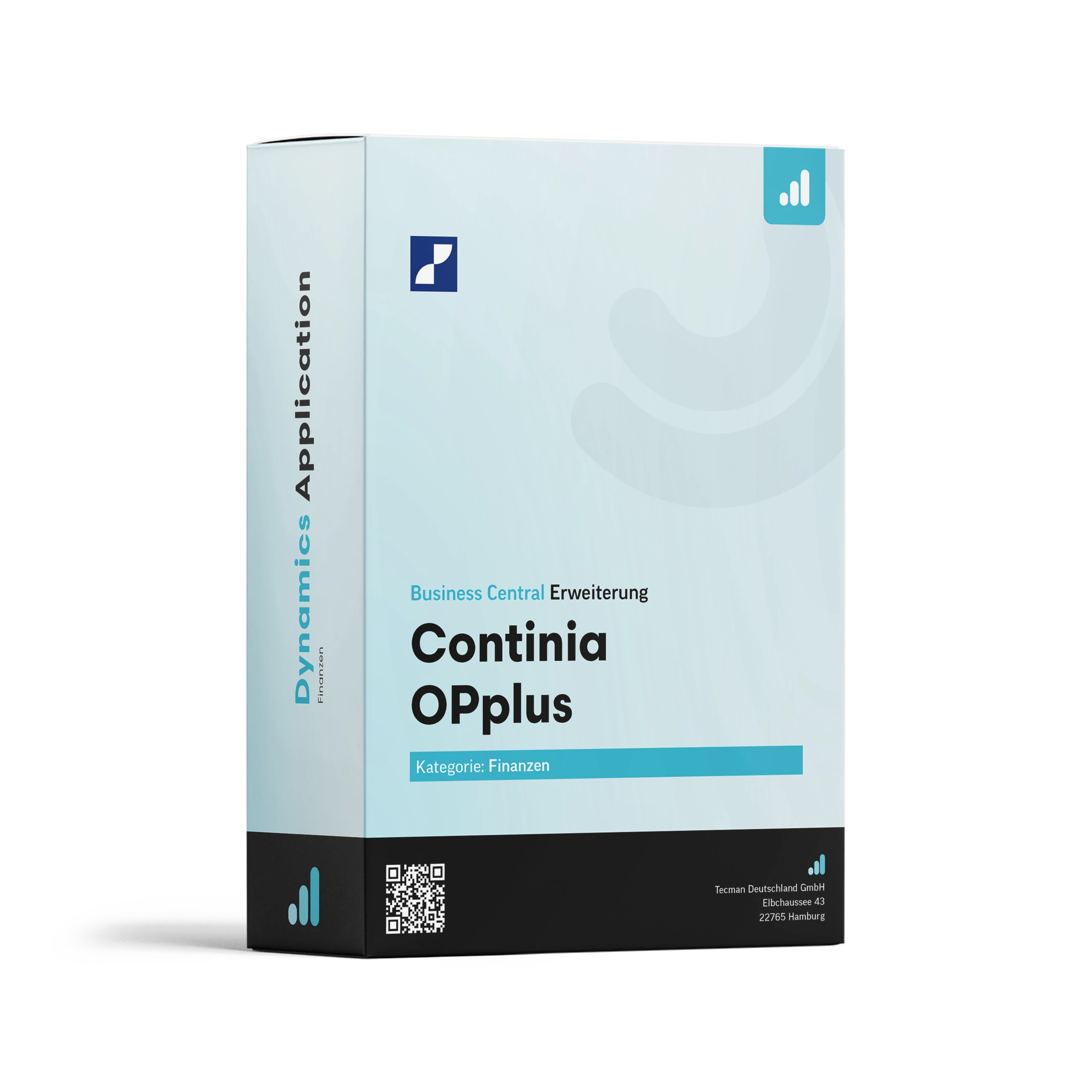 Eine Softwarebox die die App OPplus von Continia zeigt.